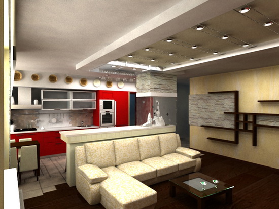 Кухня гостиная 14 кв м с диваном - дизайн фото