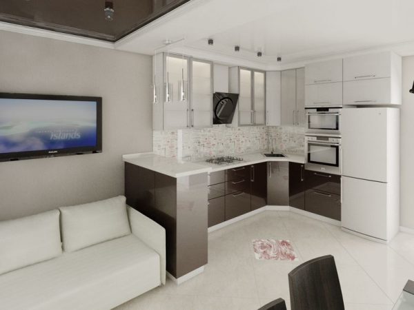Кухня гостиная 14 кв м с диваном - дизайн фото