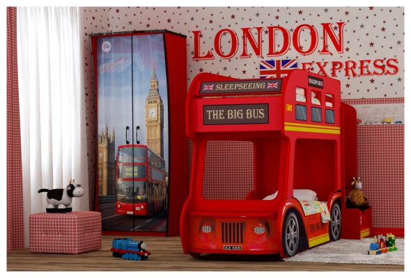 Детская двухъярусная кровать-автобус London (Red River)