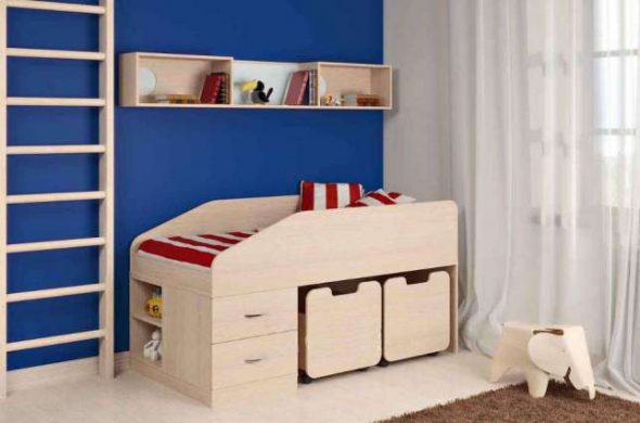 Детская кровать-чердак с ящиками для игрушек