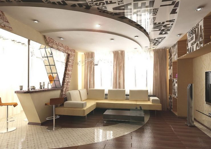 Натяжные потолки в гостиной - фото лучших новинок дизайна