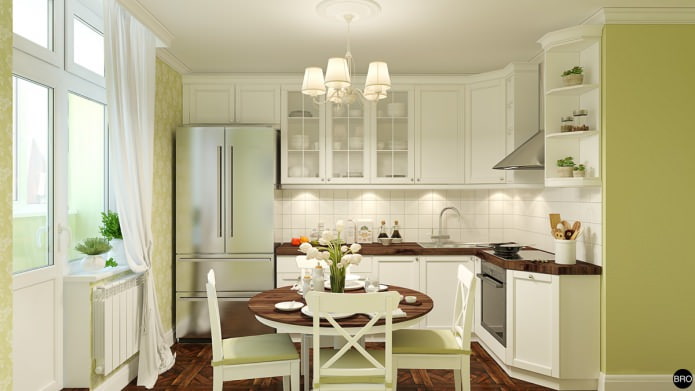 дизайн бело-зеленой кухни в стиле прованс