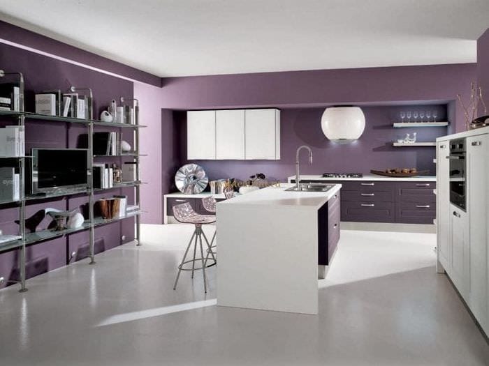 современный стиль кухни в фиолетовом цвете