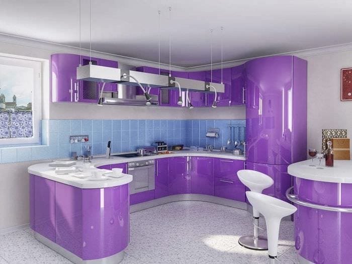 красивый дизайн кухни в фиолетовом цвете
