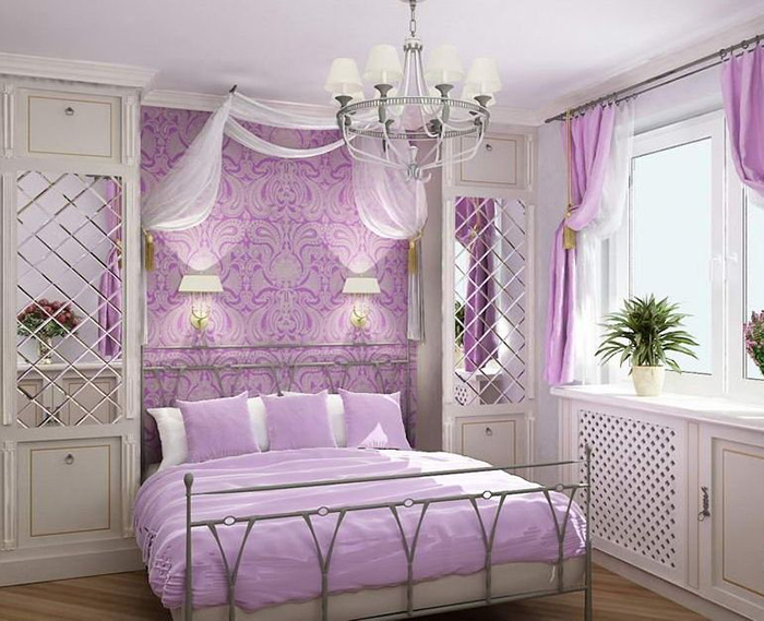 фото Фиолетовый интерьер спальни прованс