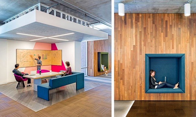 Офис Cisco: яркие цвета и множество самых разнообразных по функциональности пространств для работы, формальных и неформальных встреч и обсуждений. Сан-Франциско, США