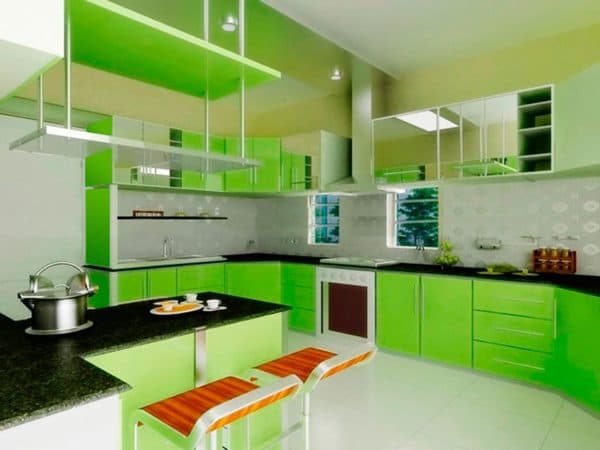 сочетание цветов для интерьера кухни: зеленая кухня