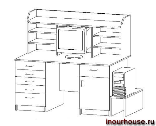 Эскизы компьютерных столов, чертежи компьютерных столов