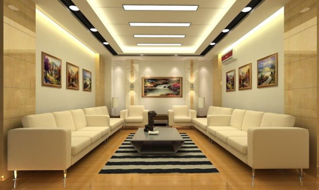 Потолок с подсветкой в интерьере гостиной
