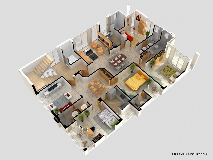 Графическая планировка четырехкомнатной квартиры