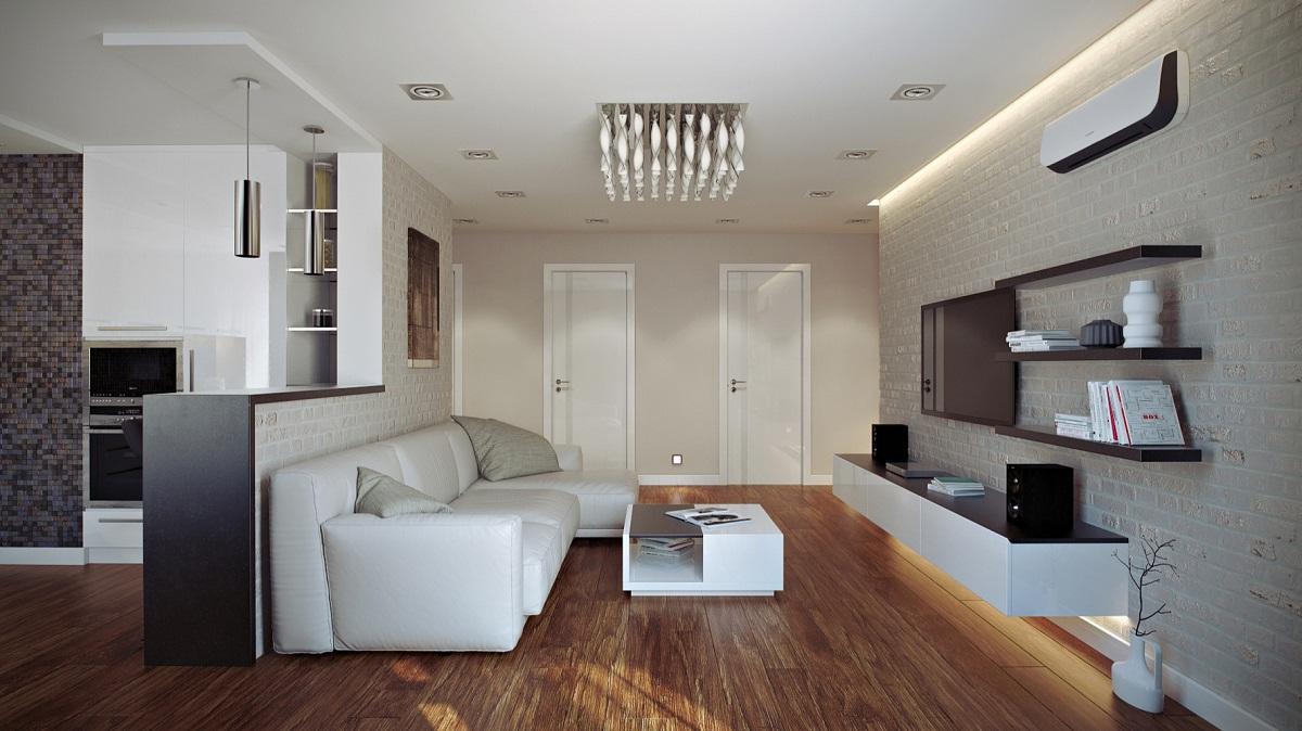 Чтобы визуально увеличить гостиную, рекомендуется при ее отделке использовать материалы светлых оттенков 