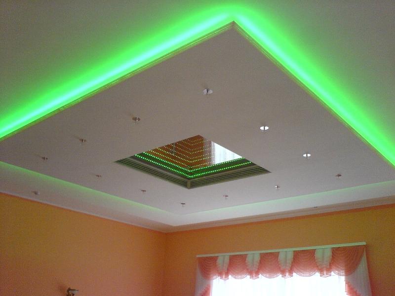 Сделать комнату стильной и уютной вам помогут светильники в ГКЛ потолке
