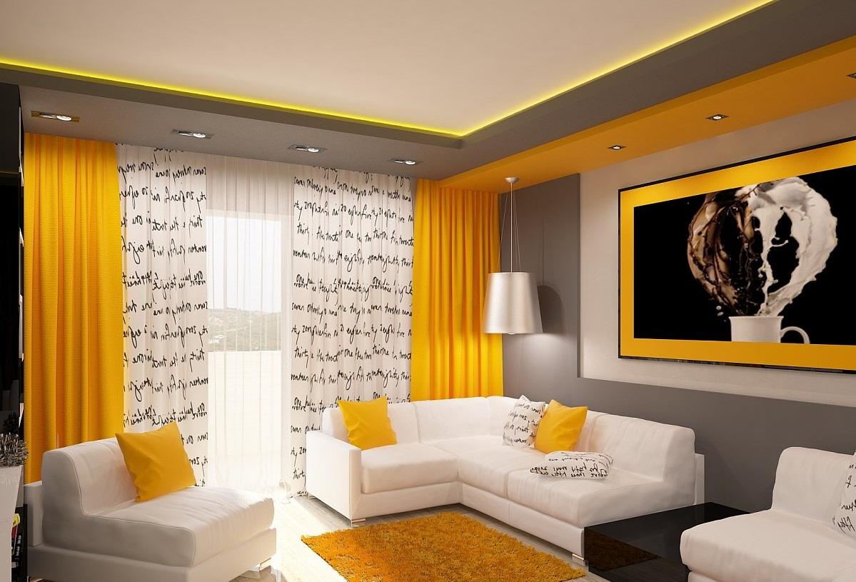 Оранжевый цвет в гостиной способен поднять настроение хозяевам дома и придать ощущения жизнерадости 