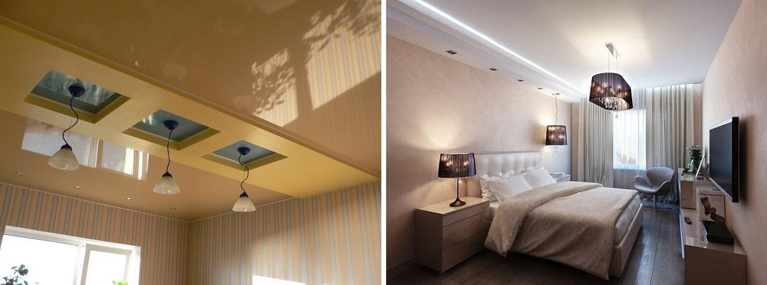 Сочетание подвесного потолка с натяжным — популярный дизайнерский ход, позволяющий внести в интерьер яркие нотки