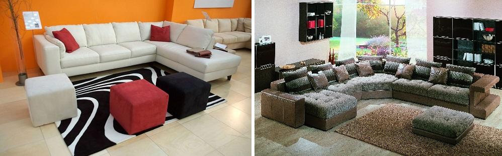 Мягкие угловые комплекты, как правило, состоят из угловых диванов, кресел и пуфиков, которые можно с легкостью комбинировать между собой