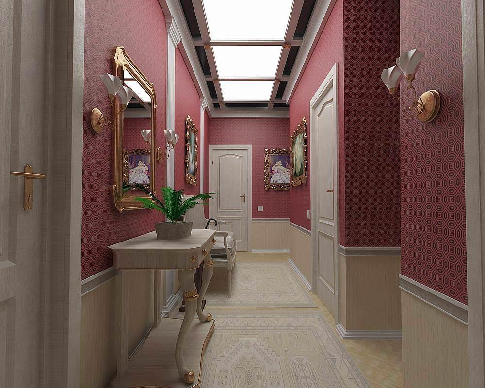 В узком коридоре или однокомнатной квартире с небольшой площадью будет очень уместным сочетание обоев двух цветов