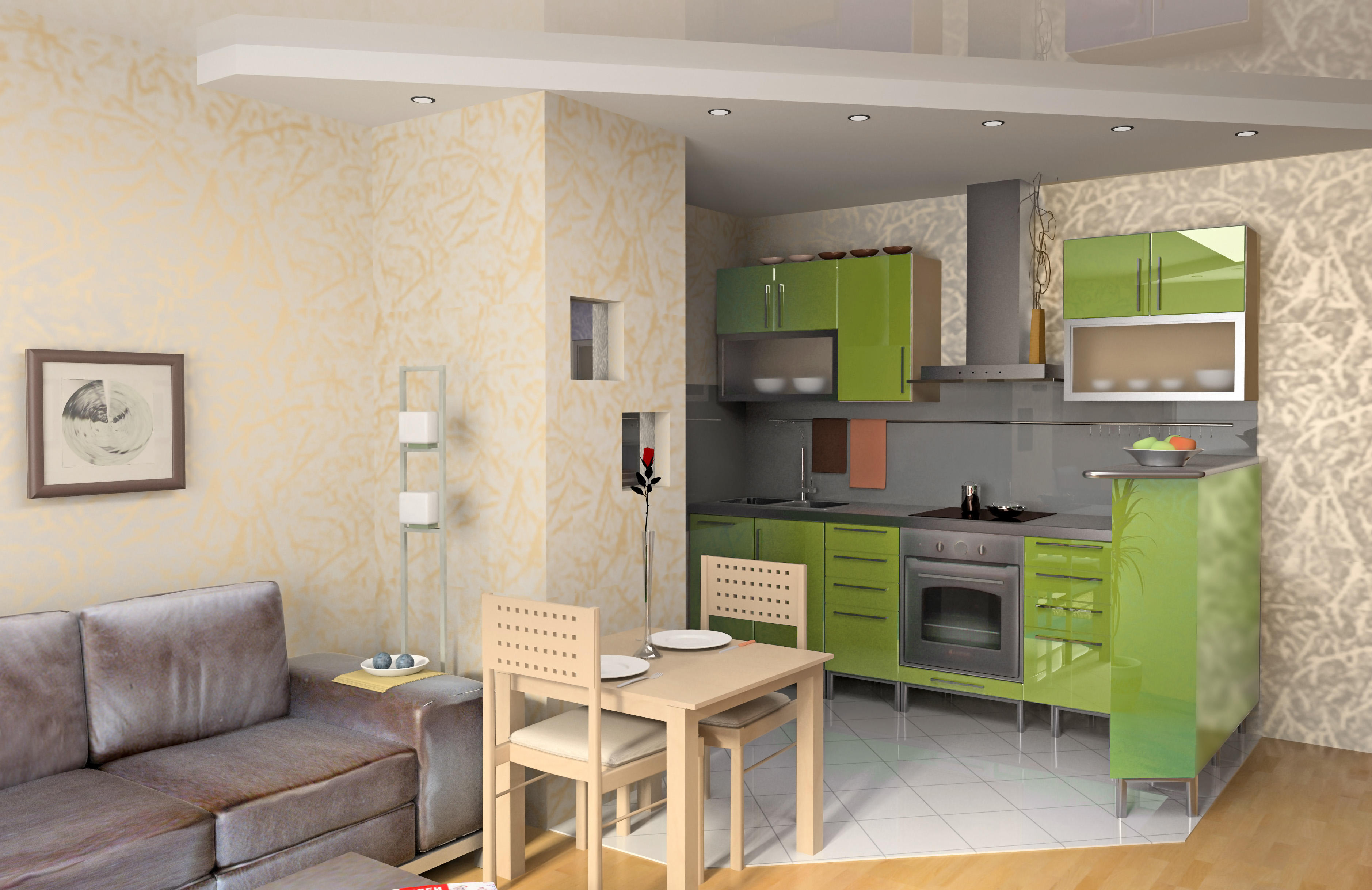 Дизайн гостиной с кухней в квартире 18 кв м