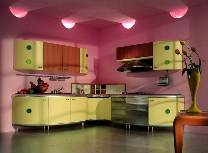 Необычное сочетание привычных оттенков и цветов может стать стильным решением для кухни любой площади