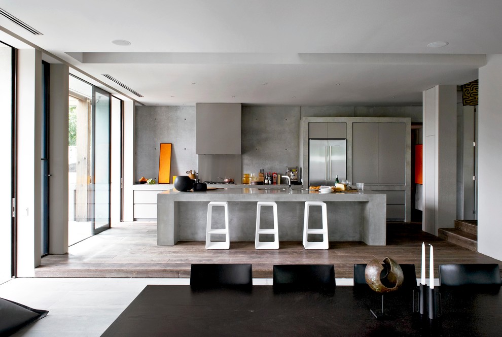 Идеи дизайна кухни - бетонные стены в интерьере