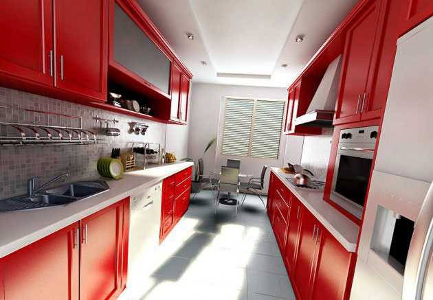 Дизайн интерьера узкой кухни