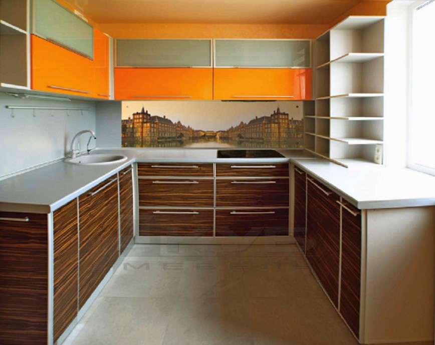 кухня п образная оранжевая фото дизайн