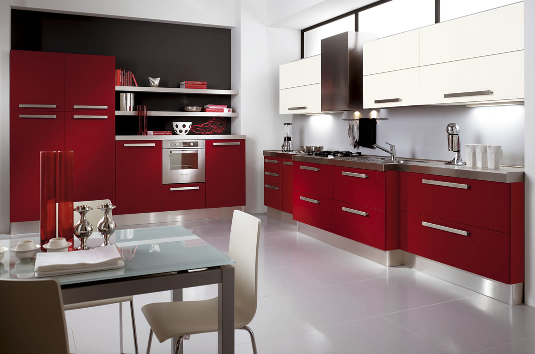 Кухня в стиле модерн в красно белом цвете
