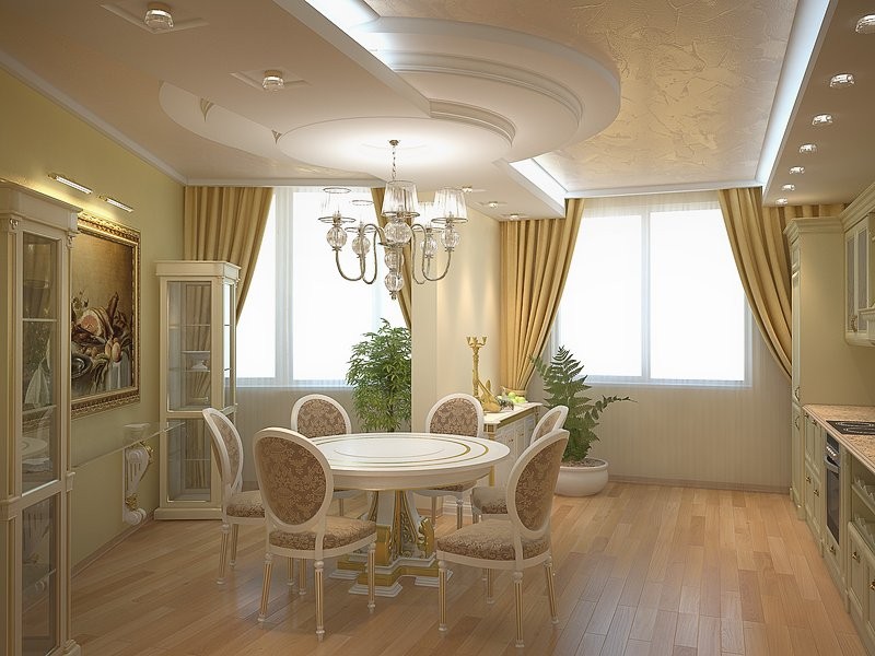 Потолок в классической кухне – это строго геометрический рисунок с хорошо обозначенными углами.