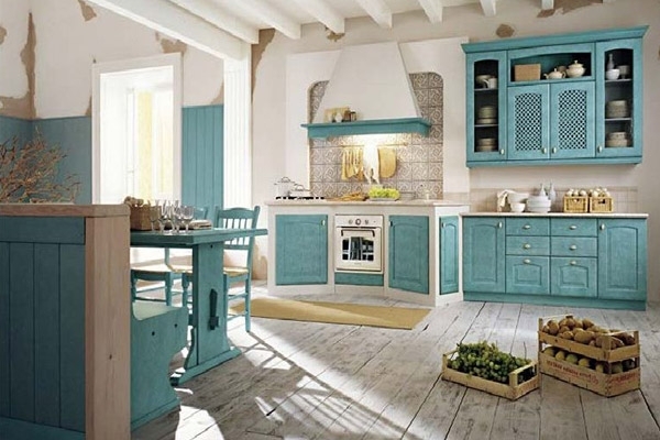 Кухонная мебель тёмно-голубого цвета в стиле "Прованс"