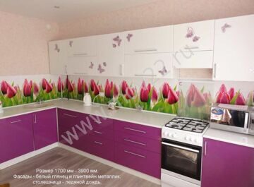 Фиолетовые кухни. Кухня с фасадами МДФ - снежная королева и глинтвейн металлик