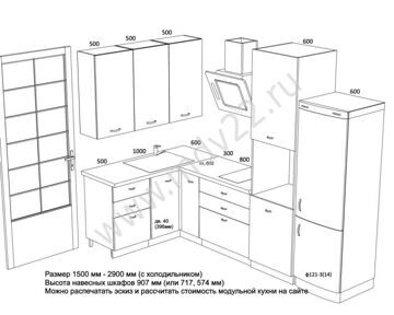 14.Эскиз кухни для 3-комнатной квартиры 121 серии. Размер 2900 мм - 1500 мм. (2018 год)