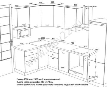 5.Эскиз кухни для 3-комнатной квартиры 121 серии. Размер 2900 мм - 1500 мм. (2018 год)