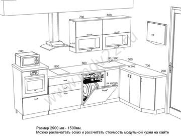 Эскиз кухни для 3-комнатной квартиры 121серии. Размер 290 - 150 см