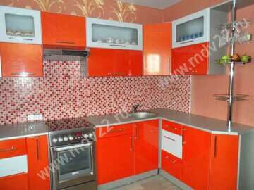 Кухня угловая оранжевого цвета. МДФ - мандарин металлик и сталь металлик. Размер 2900 мм - 1600 мм