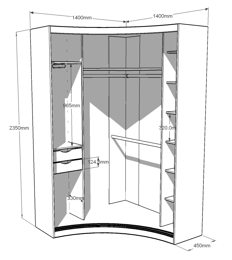 Полукруглый угловой шкаф-купе.