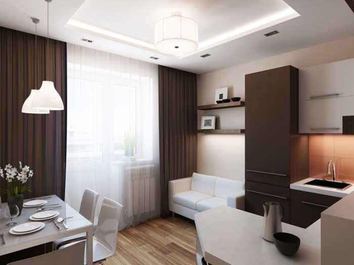 Дизайн однокомнатной квартиры - фото кухни
