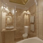 Дизайн бежевой ванной комнаты в классическом стиле
