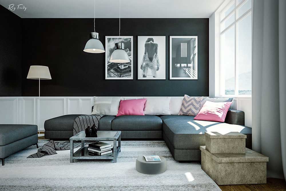 black-and-pink-living-room