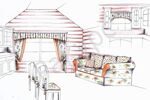 Гостевой дом, оформление в стиле прованс окон, подушек для сидения на стулья, чехол на диван, декор
