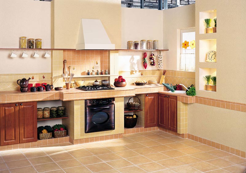 Дизайн кухни в квартире с применением плитки