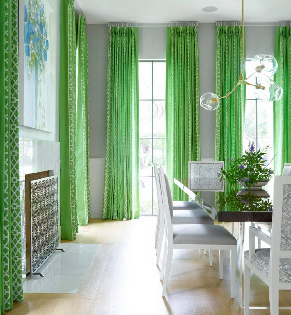 Зеленые шторы в интерьере - фото