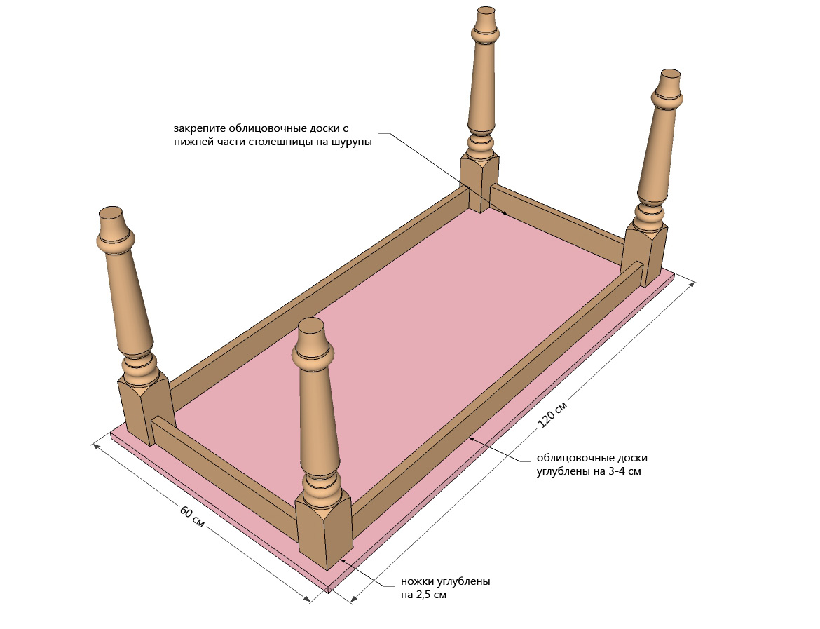 Чертеж крепления столешницы обеденного стола