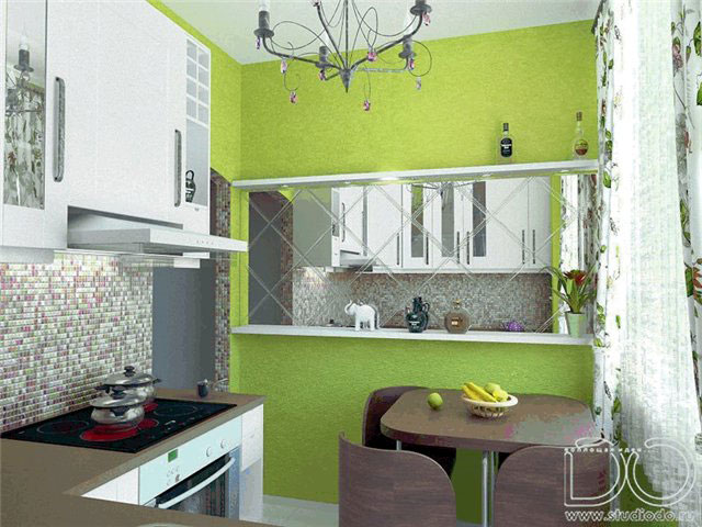 Зеркало на кухне зрительно увеличивает пространство - идеальный выбор для хрущевки
