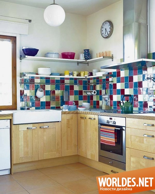 дизайн кухни, цветная плитка в кухне, яркие кухни, кухни с яркой плиткой, яркая плитка в кухне