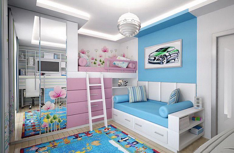 Дизайн детской комнаты для двоих разнополых 15 кв с балконом