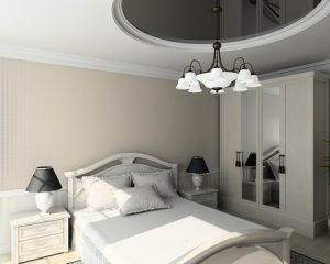 Сдержанный стиль потолка для черно-белой комнате сна