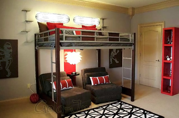 Интерьер подростковой комнаты для мальчика: красный + шоколадный цвет