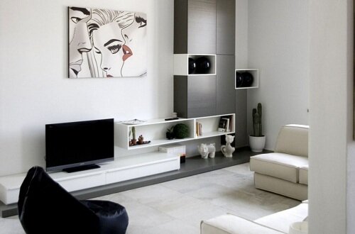 Дизайн гостиной комнаты в хрущевке в черных и белых тонах