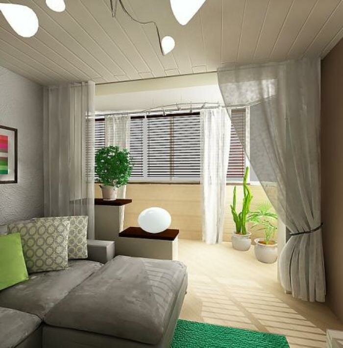 Интерьер дизайн гостиной, совмещенной с балконом
