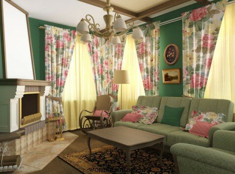 Розовые тона в гостиной в стиле прованс