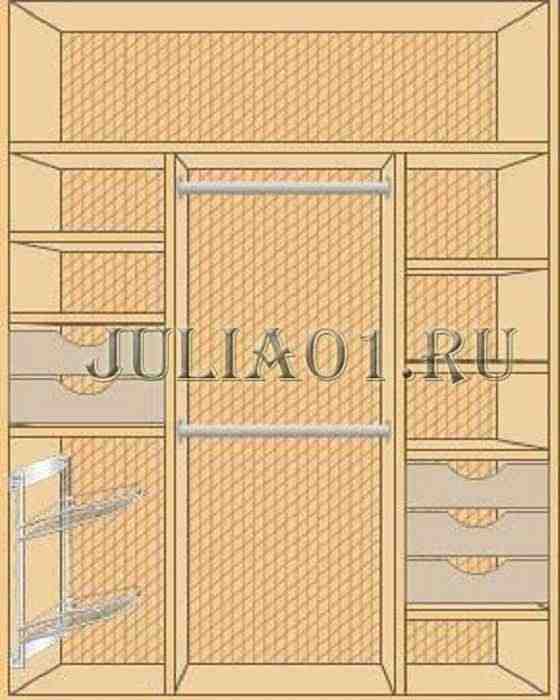 Внутреннее наполнение двухдверного шкафа-купе,5 ящиков и корзины под обувь